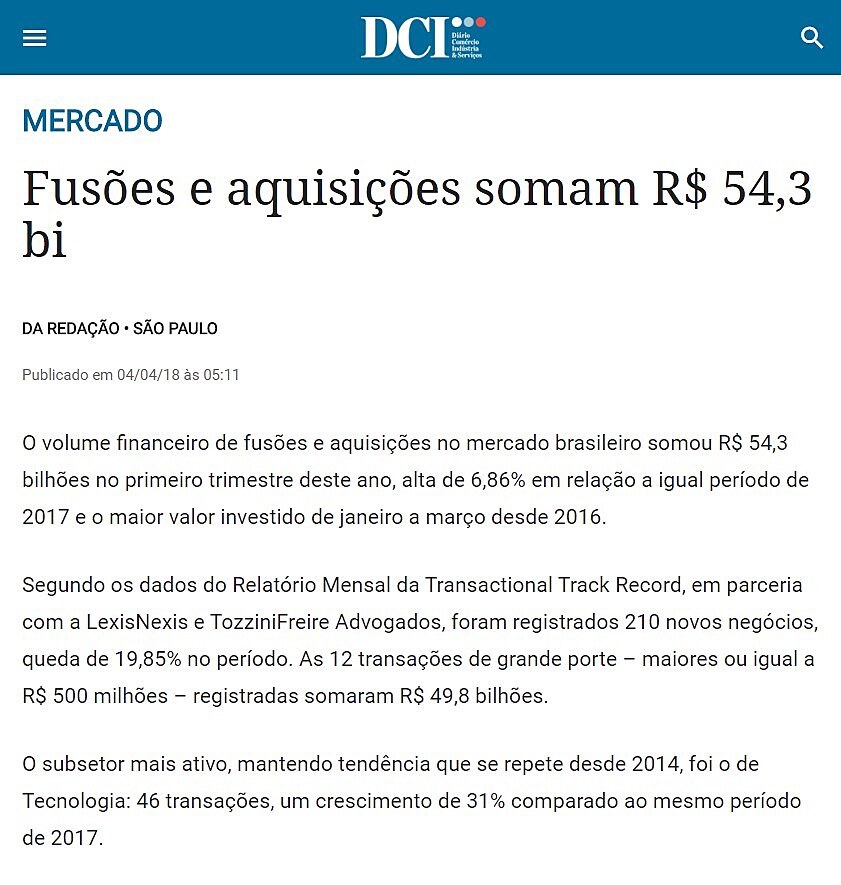 Fuses e aquisies somam R$ 54,3 bi